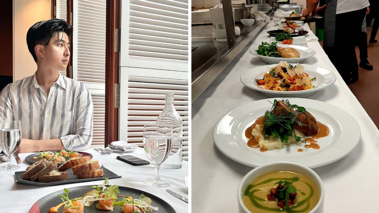 Une personne à l'un des restaurants de l'ITHQ. Droite : Des repas des restaurants de l'ITHQ.