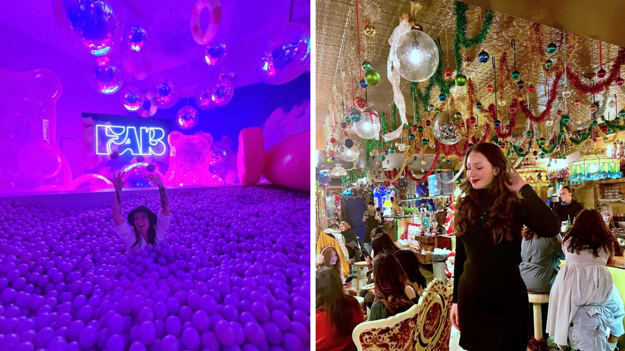 Une personne à la FAB Expo. Droite : Madeline à la Taverne de Noël.