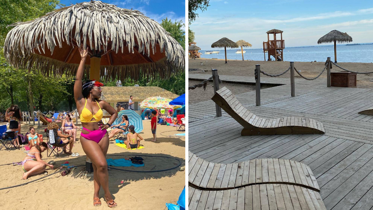 Une personne à la plage de Saint-Zotique. Droite : La plage de Saint-Zotique.