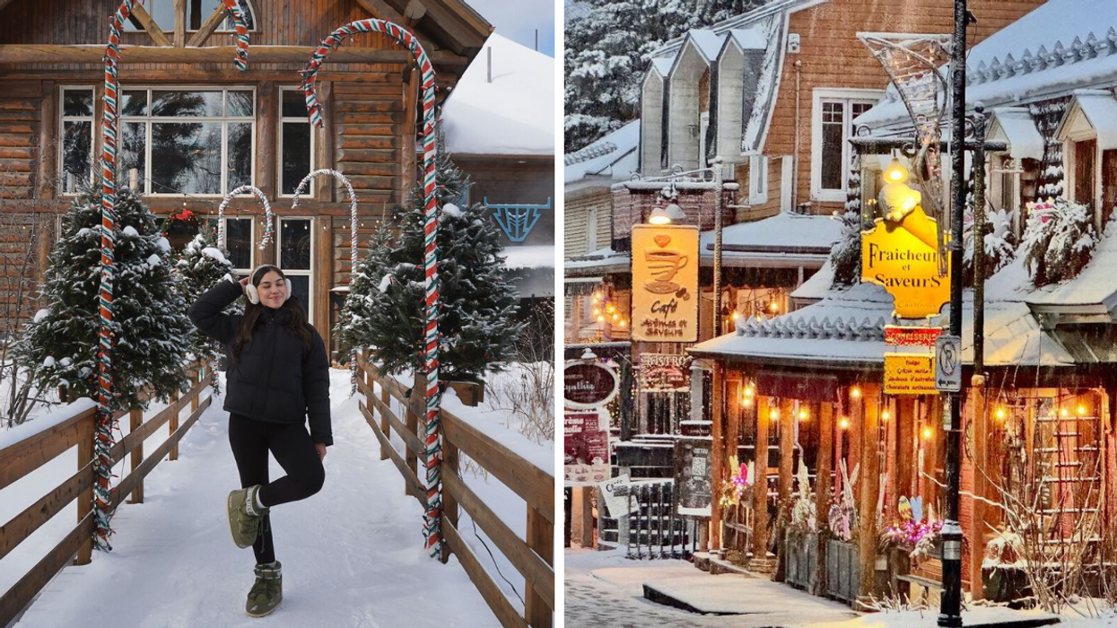 Une personne à l’Auberge du Lac Taureau. Droite : Baie-Saint-Paul.