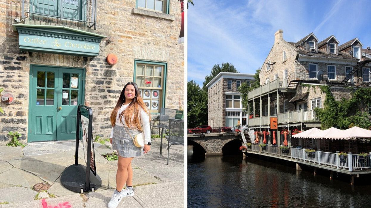 Une personne à Perth au Canada. Droite : La petite ville de Perth au Canada.