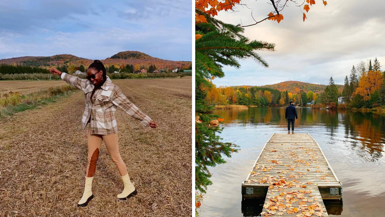 Une personne à Rougemont. Une personne sur un quai à Lac-Saguay.