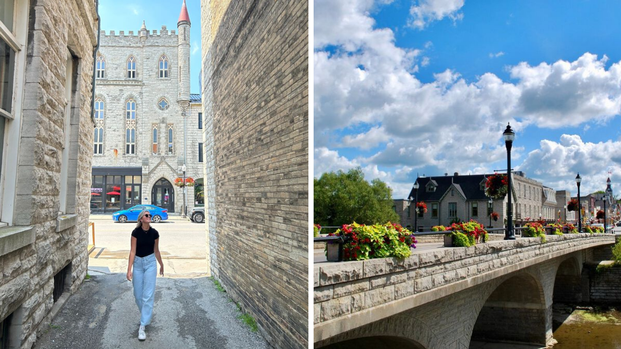 Une personne à St. Marys en Ontario. Droite : La ville de St. Marys en Ontario.
