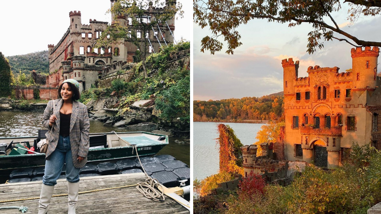 Une personne au Bannerman Castle. Droite : Le paysage du Bannerman Castle.