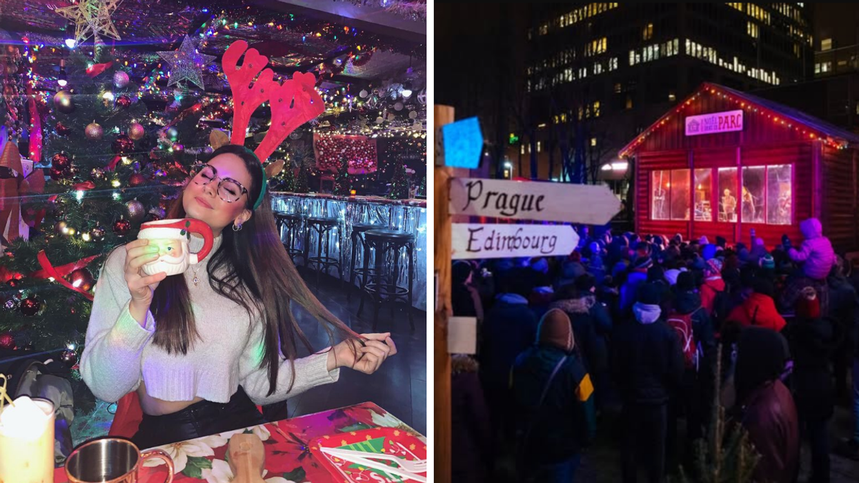 Une personne au bar Miracle. Droite : Noël dans le Parc.