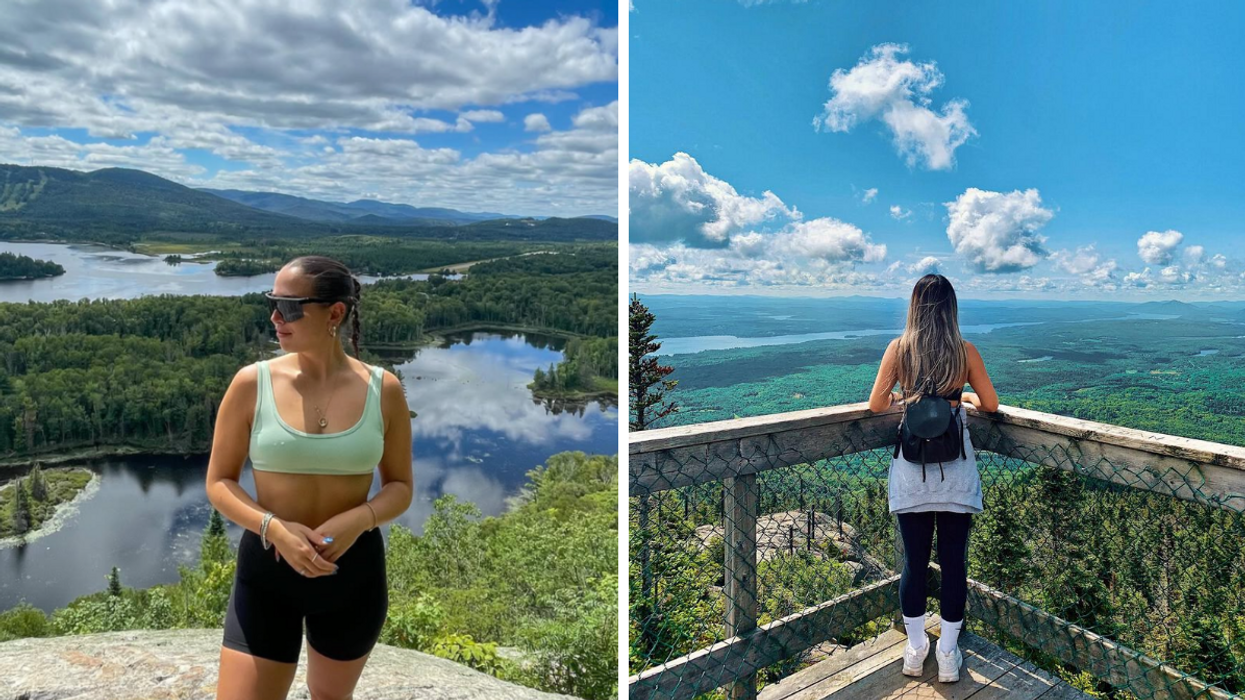 Une personne au Mont Sourire. Droite : Une personne au Mont Orford au Québec.