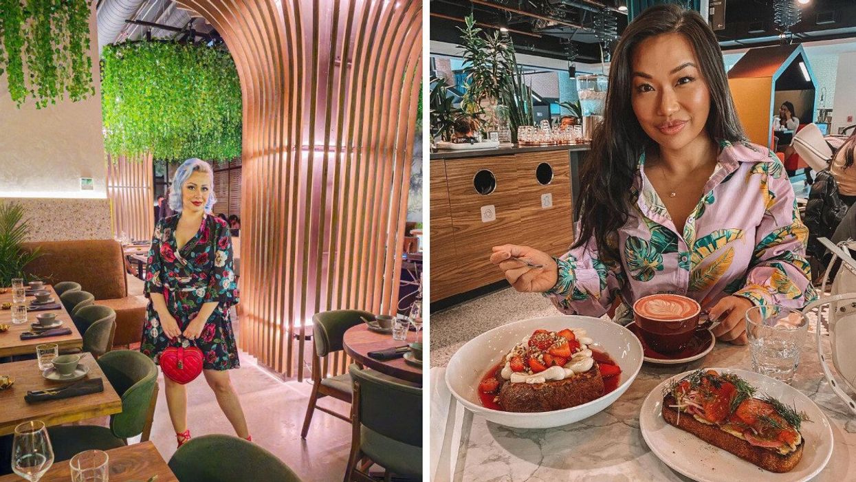 Une personne au restaurant Hang Bar. Droite : Une personne au restaurant Améa Café.