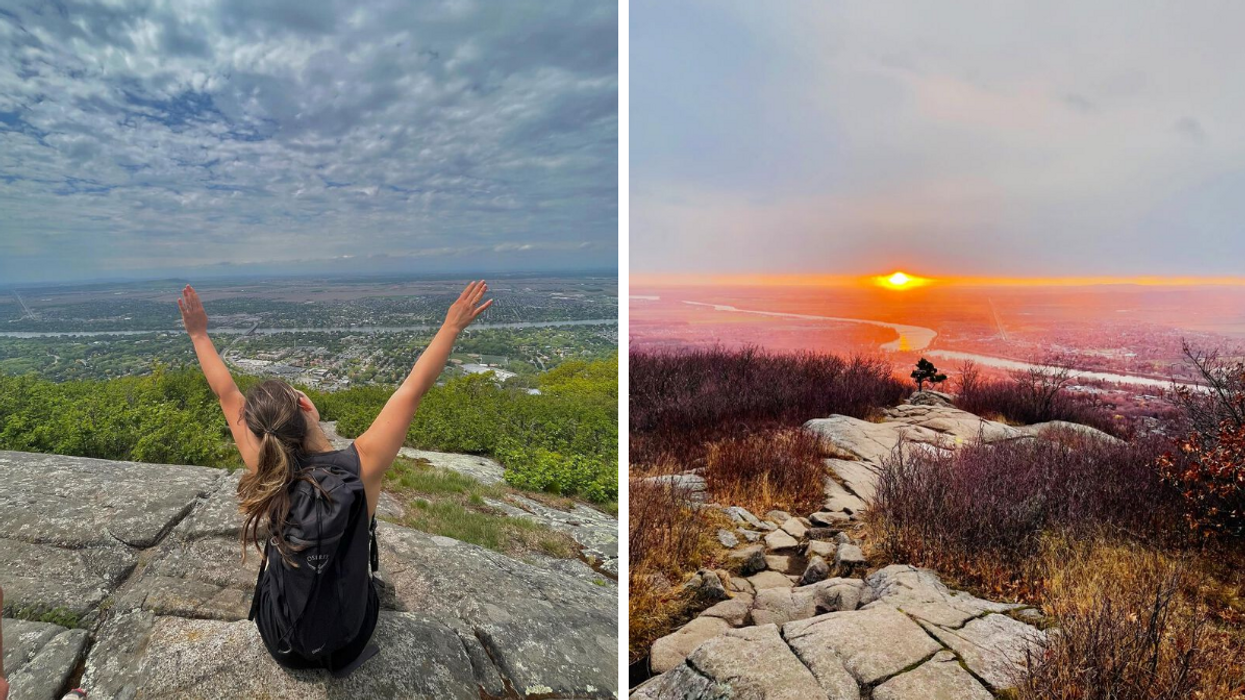 Une personne au Sommet Dieppe. Droite : La vue du sentier Dieppe.