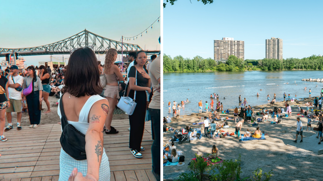 Une personne au Village au Pied-du-Courant à Montréal. Droite : La plage de Verdun.