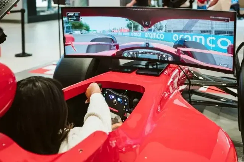 Une personne dans un simulateur de F1.