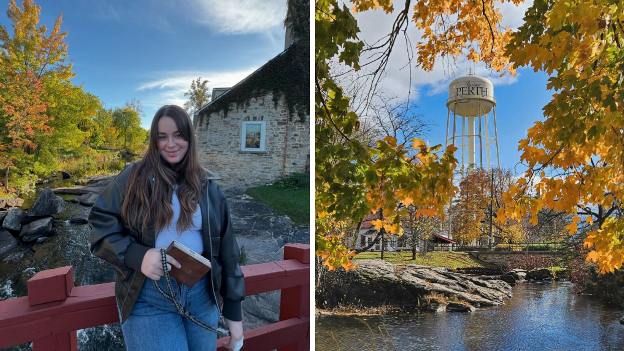 Une personne devant un paysage d'automne à Perth. Droite : Un paysage de Perth en Ontario.