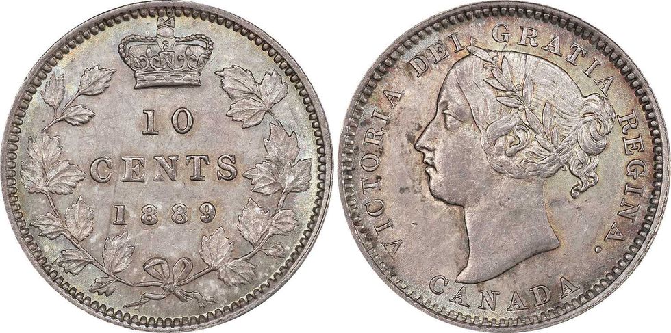 Une pi\u00e8ce de 10 cents de 1889.