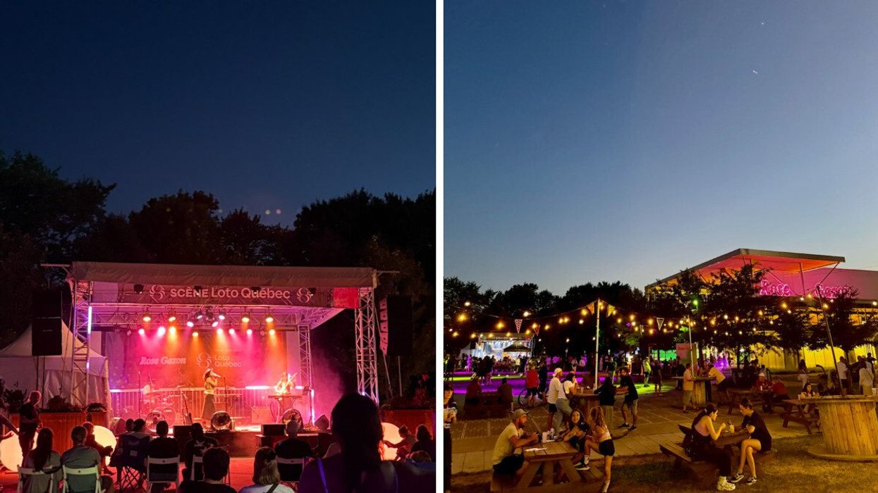 Une scène de musique. Droite : Un festival.