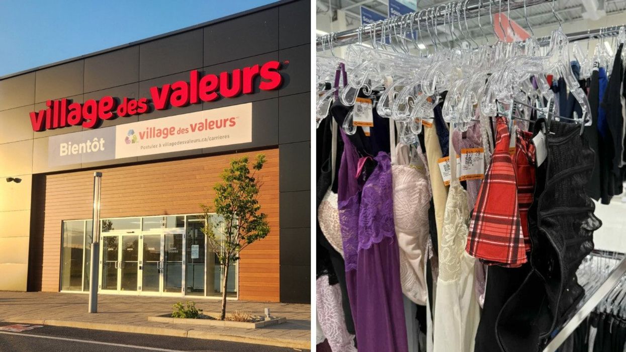 Une succursale Village des Valeurs. Droite : Lingerie variée en vente à la Fripe-Prix Renaissance de Rosemère.