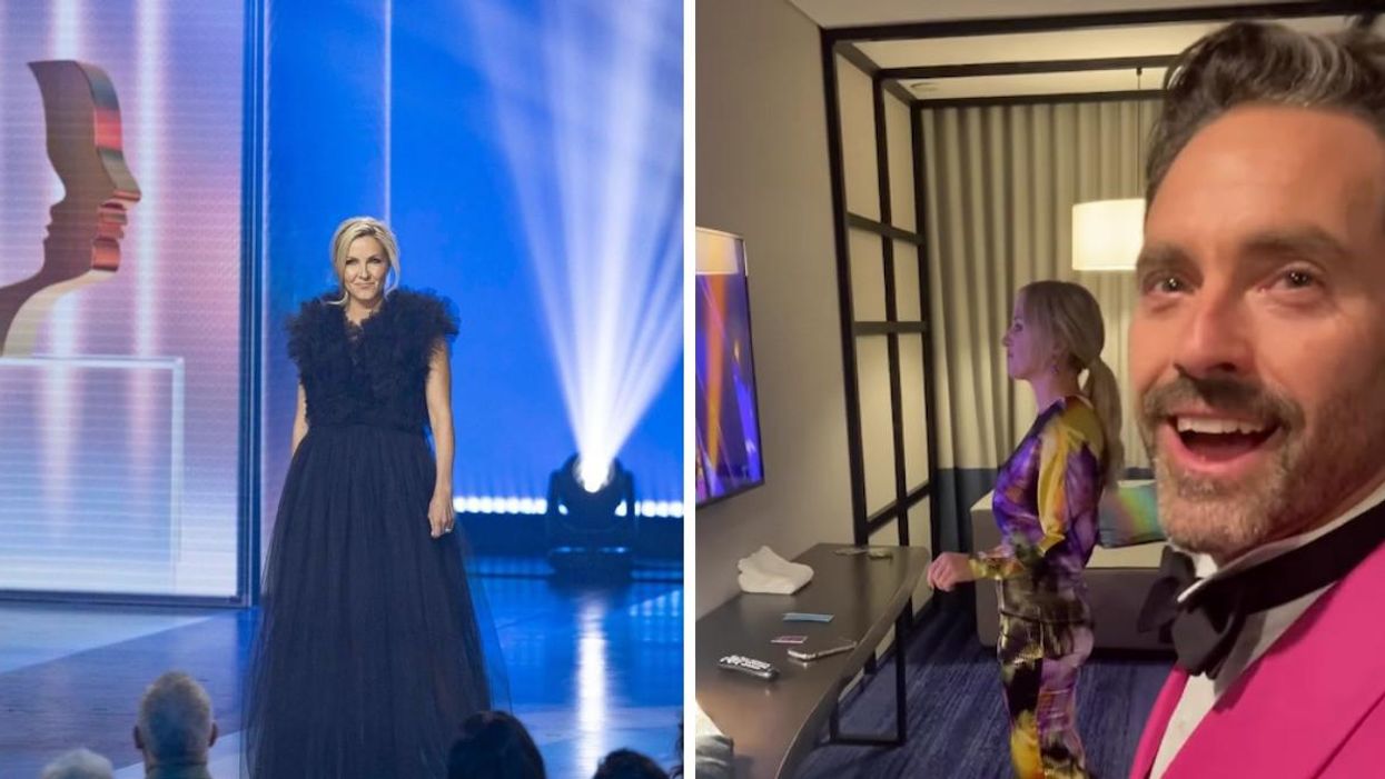 Véronique Cloutier aux Gémeaux 2022. Droite: Guillaume Lemay-Thivierge et Émily Bégin.