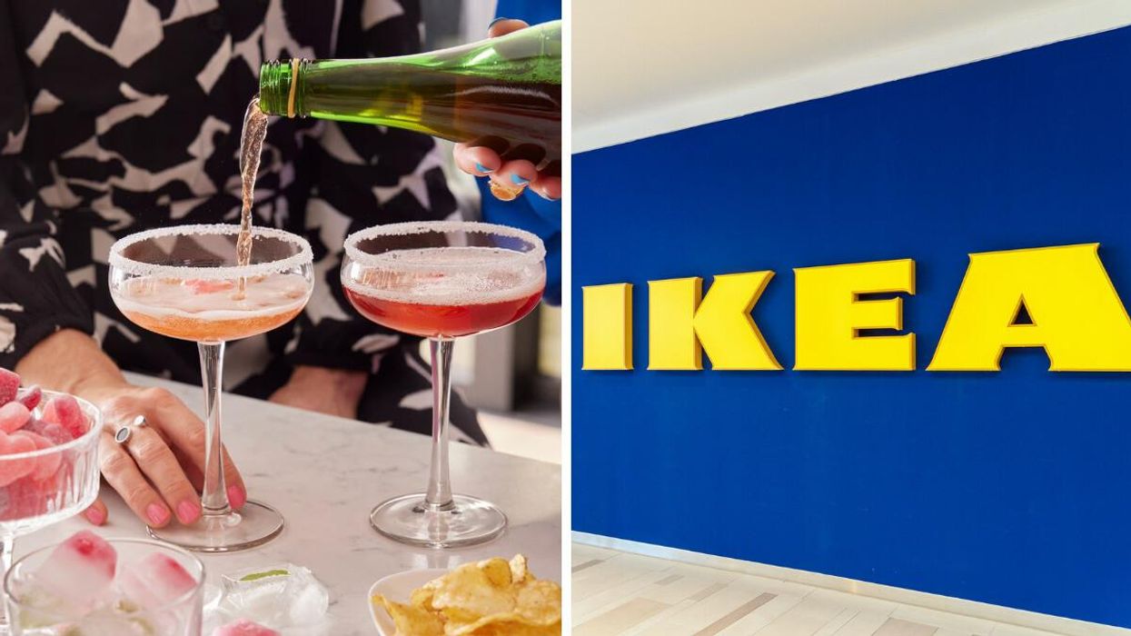 Verres d'eau de fruits nordiques. Droite : Façade IKEA.