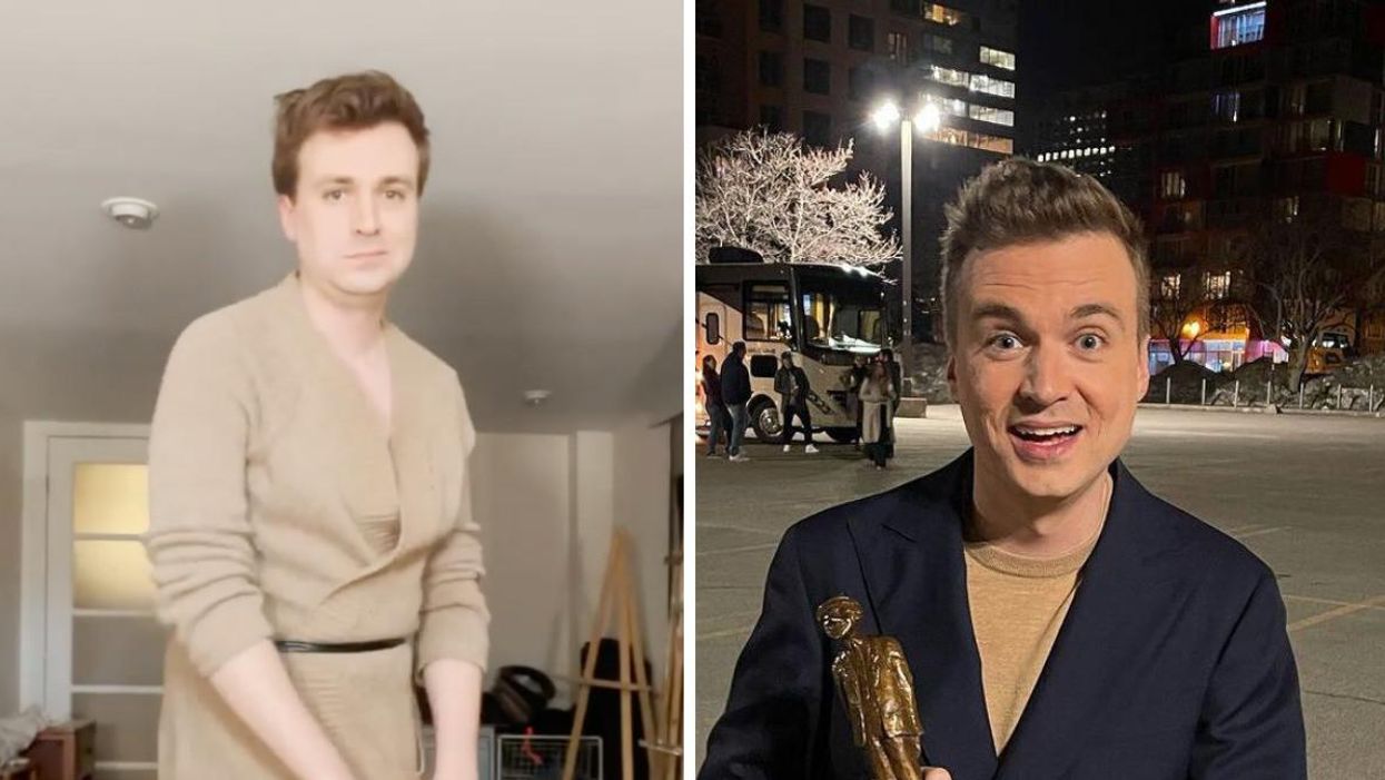 Vidéo Coachella d'Arnaud Soly. Droite : Arnaud Soly après le gala Les Olivier 2021.