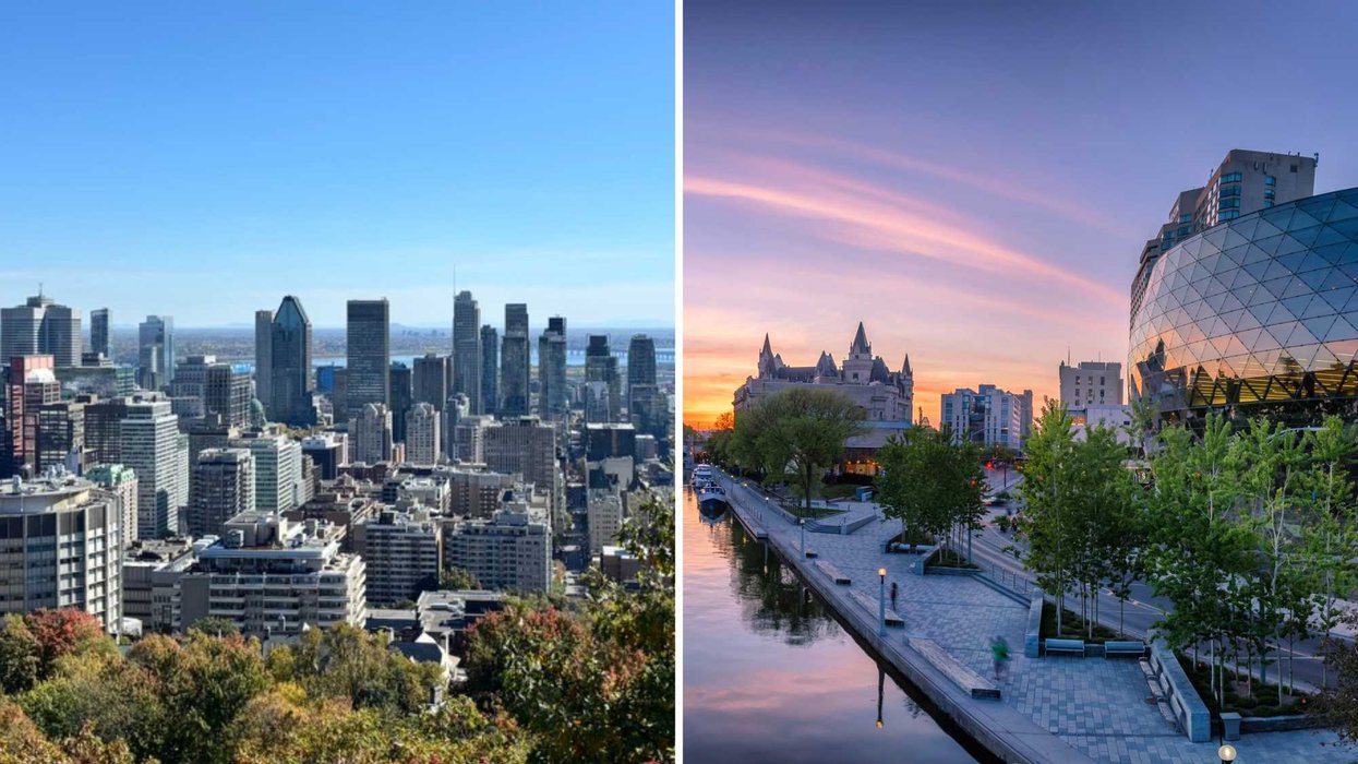 Vue sur Montréal. Droite : vue du Canal Rideau à Ottawa.
