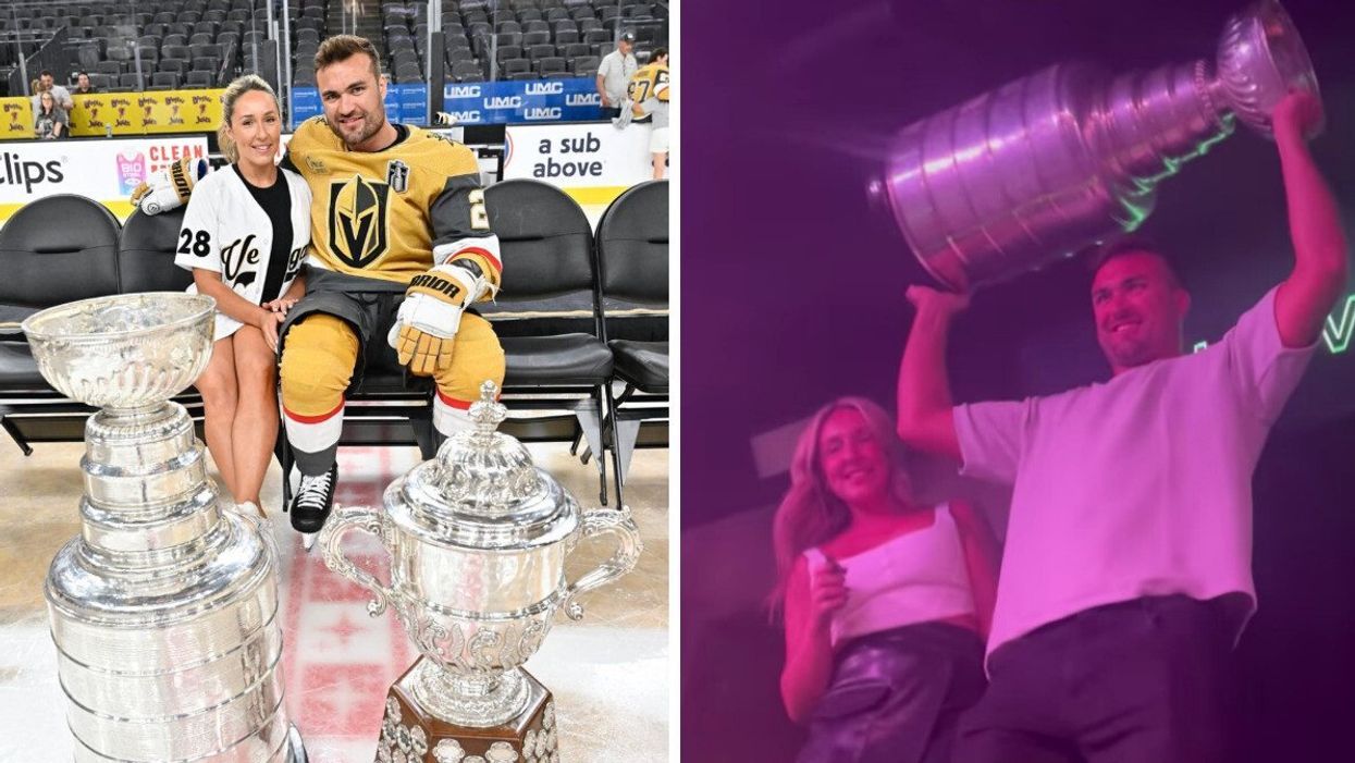 William Carrier et sa conjointe Caroline Vézina avec la coupe Stanley.