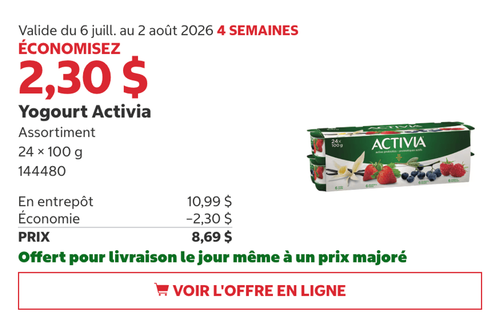 Yogourt Activia en rabais au Costco.